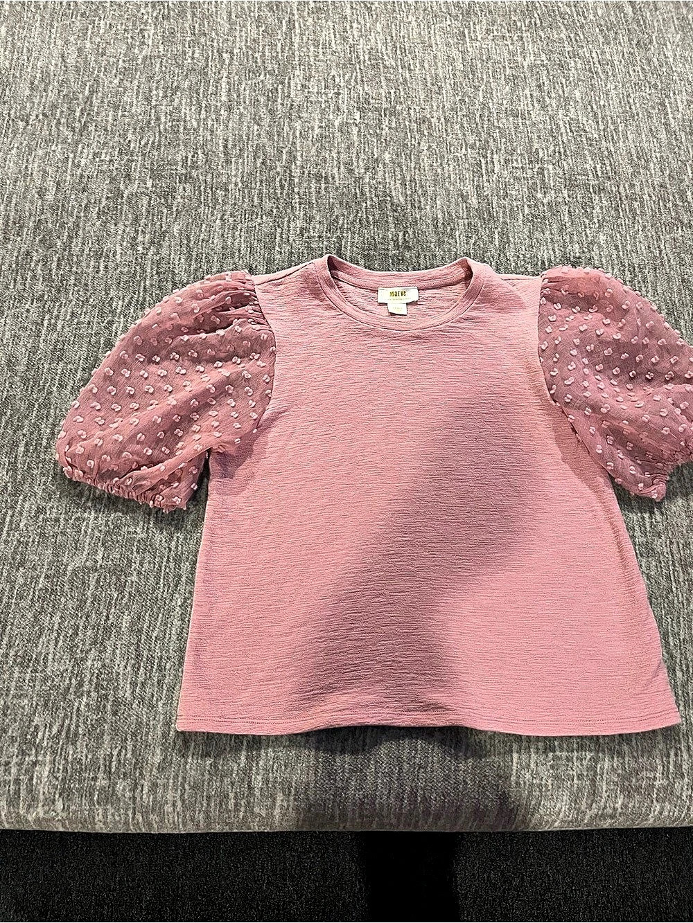 Maeve Swiss Dot Puff-Sleeve Knit Top Pink Small Like New